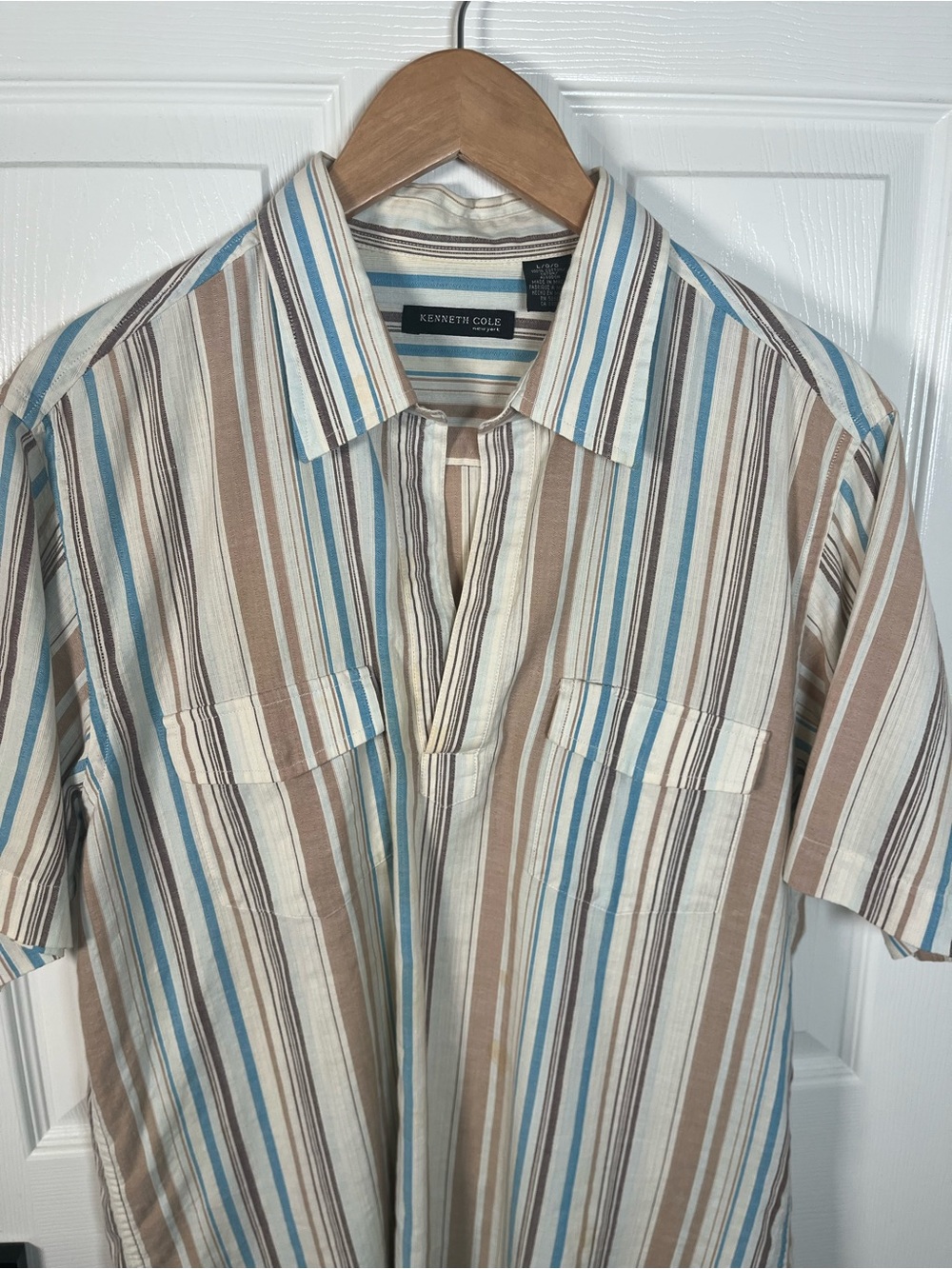Kenneth Cole Short Sleeve Shirt in Beige, Blue and Brown